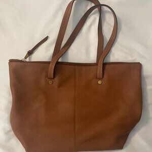 JCrew Brown Leather Tote Bag with Gold Accents